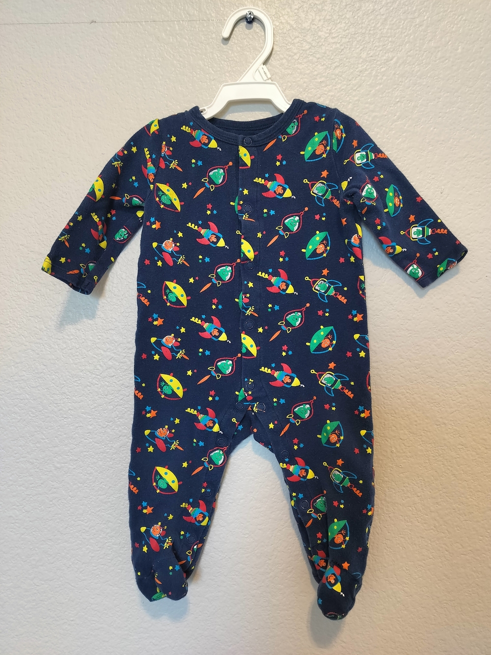Baby Navy Space Rocket One-Piece Footed Pajamas